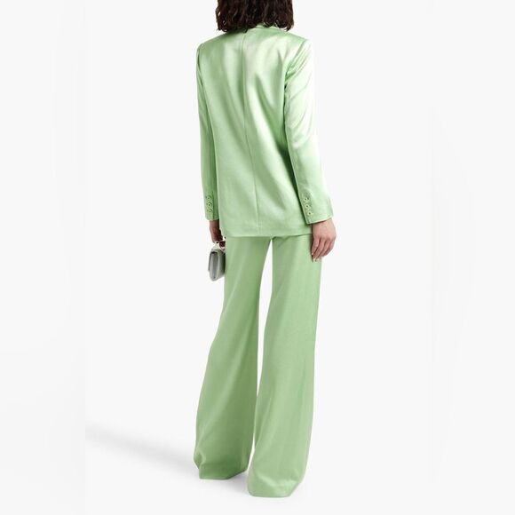 NWT Alice + Olivia Denny Satin Green Blazer Crepe Size 6 - Picture 4 of 15